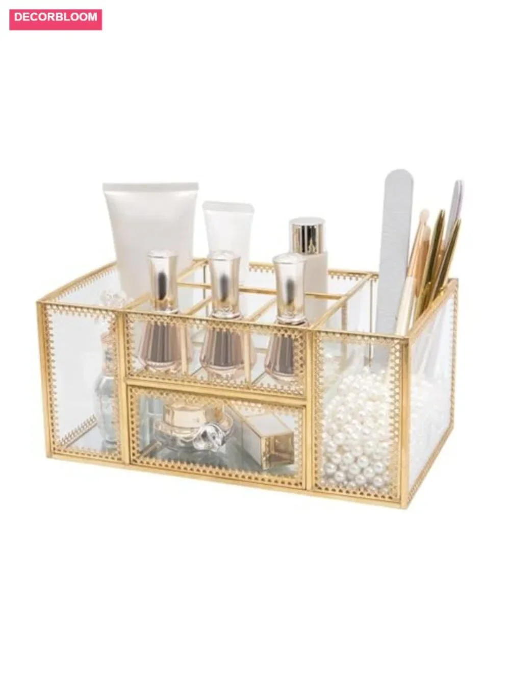 Gold Makeup Brush Holder Cosmetic Organizer Display Case Skincare Storage